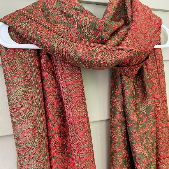 Green & Red Paisley Pashmina Winter Scarves for Women Warm Stole Cozy Shawl Wrap - Picture 2 of 3